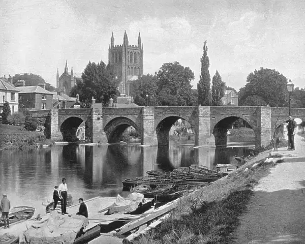 Hereford Cathedral and Wye Bridge, c1896. Artist: J Thirwall