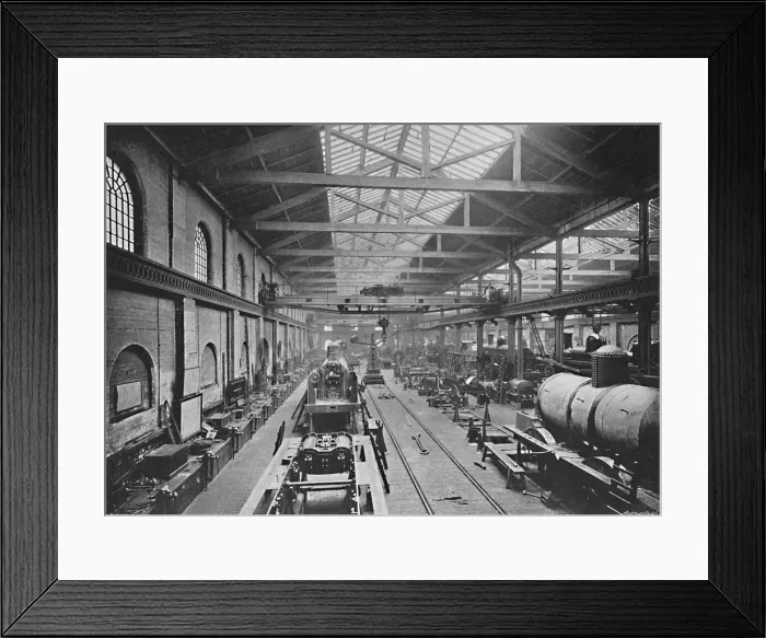 Framed Print : Erecting Shop, London and North-Western Railway Works, Crewe, c1896 Framed Print : Erecting Shop, London and North-Western Railway Works, Crewe, c1896