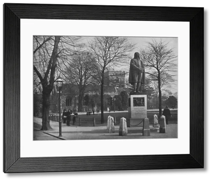 Framed Print : Bedford: St. Peters Church and the Bunyan Statue, c1896. Artist: Poulton & Co Framed Print : Bedford: St. Peters Church and the Bunyan Statue, c1896. Artist: Poulton & Co
