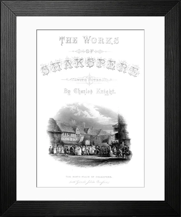 Framed Print : The Works of Shakspere - The Birth-Place of Shakspere (with Garics Jubilee Procession), c1870 Framed Print : The Works of Shakspere - The Birth-Place of Shakspere (with Garics Jubilee Procession), c1870