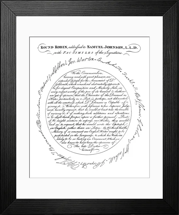 Framed Print : A facsimile of the plate in the first edition of Boswells Life of Johnson, 1907 Framed Print : A facsimile of the plate in the first edition of Boswells Life of Johnson, 1907