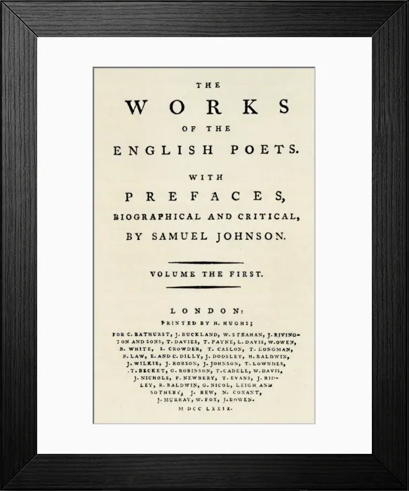 Framed Print : Facsimile title-page of the first edition of The Works of the English Poets, containing Framed Print : Facsimile title-page of the first edition of The Works of the English Poets, containing