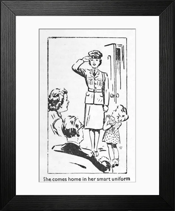Framed Print : She comes home in her smart uniform, 1940 Framed Print : She comes home in her smart uniform, 1940