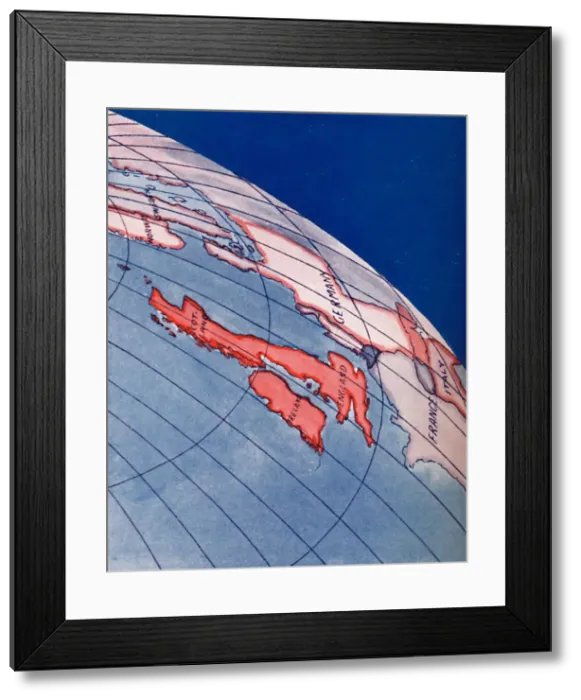 Framed Print : The British Isles and Northern Europe at 6pm on midsummers day, 1935 Framed Print : The British Isles and Northern Europe at 6pm on midsummers day, 1935
