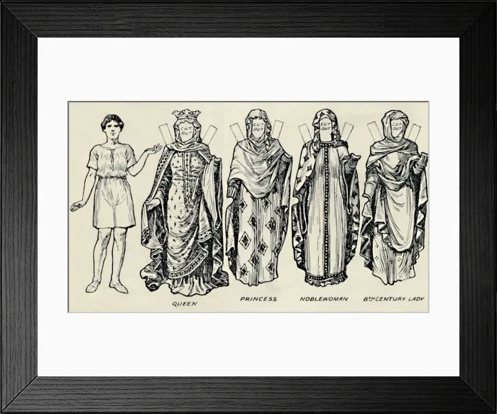 Framed Print : The Gallery of British Costume: How The People Dressed in Anglo-Saxon Times, c1934 Framed Print : The Gallery of British Costume: How The People Dressed in Anglo-Saxon Times, c1934
