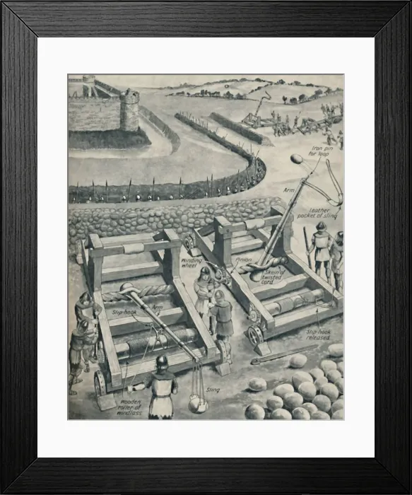 Framed Print : Bombarding a Fort in Saxon Times, c1934 Framed Print : Bombarding a Fort in Saxon Times, c1934