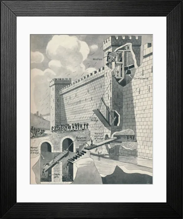 Framed Print : Some Marvellous Methods by which the Medieval Castles Were Defended, c1934 Framed Print : Some Marvellous Methods by which the Medieval Castles Were Defended, c1934