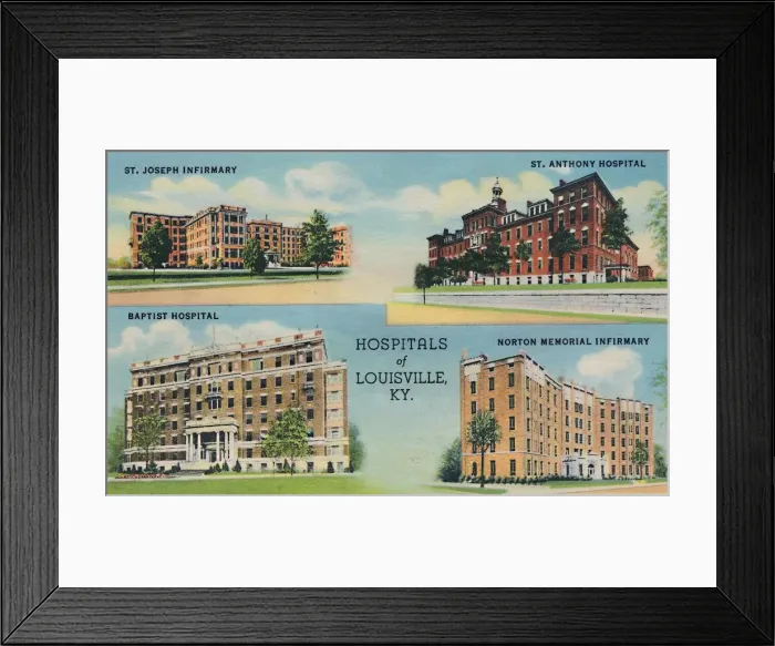 Framed Print : Hospitals of Louisville, KY. 1942. Artist: Caufield & Shook Framed Print : Hospitals of Louisville, KY. 1942. Artist: Caufield & Shook