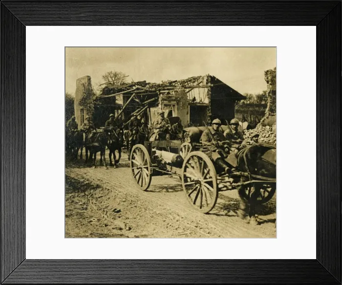 Framed Print : Artillery passing through Beauzee, northern France, c1914-c1918 Framed Print : Artillery passing through Beauzee, northern France, c1914-c1918