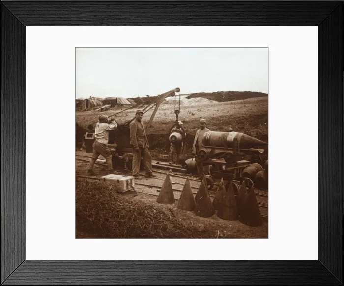 Framed Print : Moving shells with crane, Genicourt, northern France, c1914-c1918 Framed Print : Moving shells with crane, Genicourt, northern France, c1914-c1918