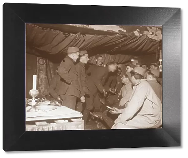 Soldiers in a shelter, Genicourt, northern France, c1914-c1918
