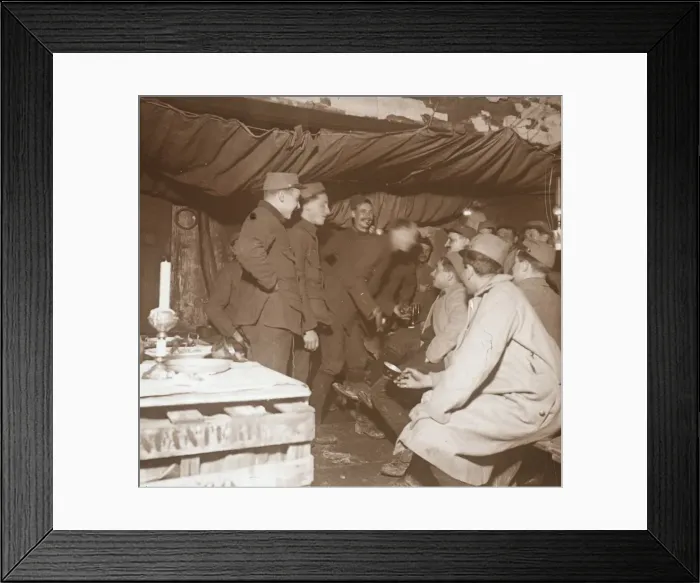 Framed Print : Soldiers in a shelter, Genicourt, northern France, c1914-c1918 Framed Print : Soldiers in a shelter, Genicourt, northern France, c1914-c1918