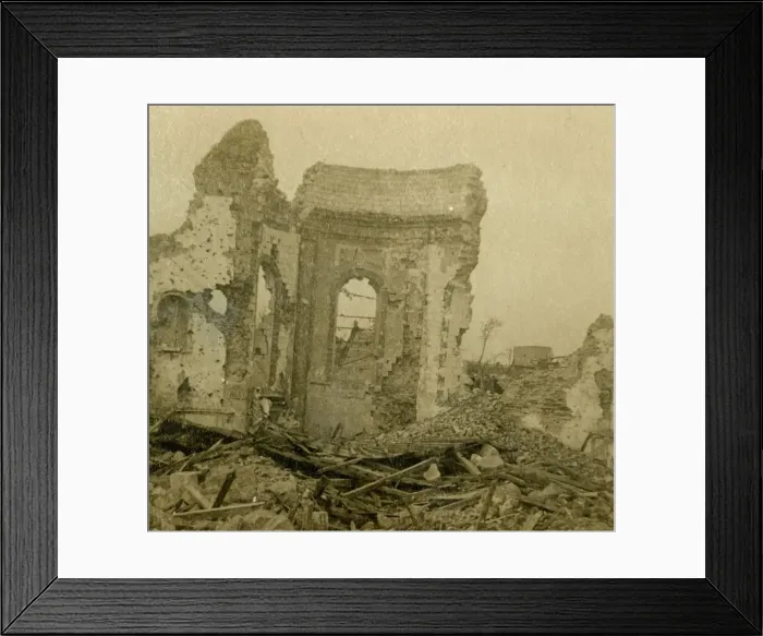 Framed Print : Ruined church, Combles, northern France, c1914-c1918 Framed Print : Ruined church, Combles, northern France, c1914-c1918