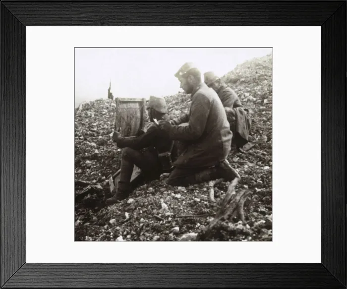 Framed Print : German signallers outside the Fortress of Vaux, Verdun, northern France, c1914-c1918 Framed Print : German signallers outside the Fortress of Vaux, Verdun, northern France, c1914-c1918