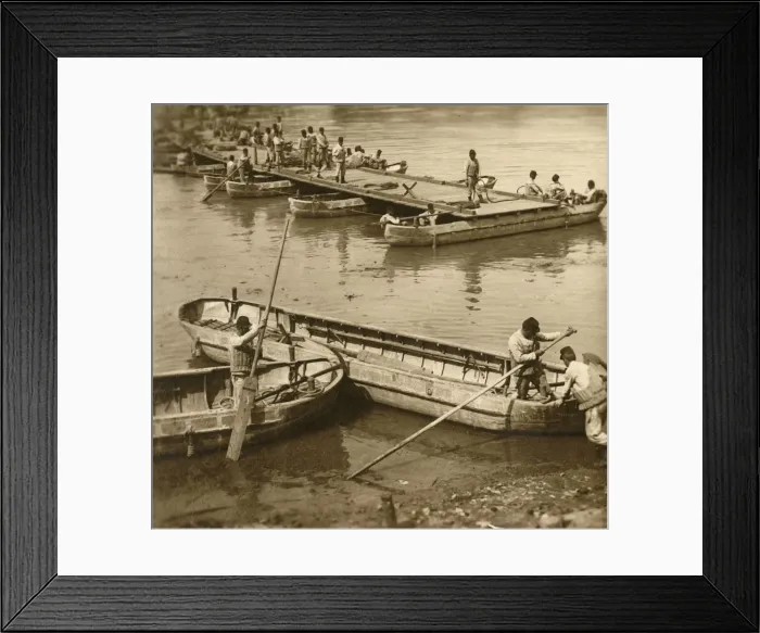 Framed Print : Assembling a pontoon bridge, c1914-c1918 Framed Print : Assembling a pontoon bridge, c1914-c1918