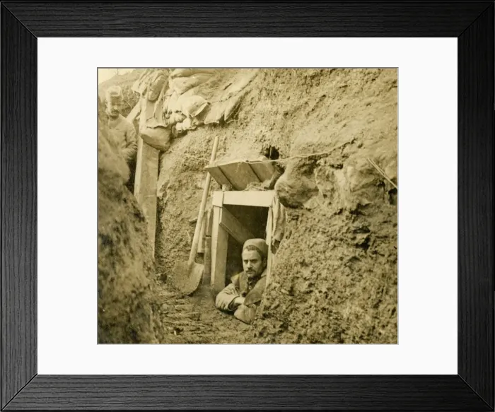 Framed Print : Entrance to a dug-out shelter, c1914-c1918 Framed Print : Entrance to a dug-out shelter, c1914-c1918