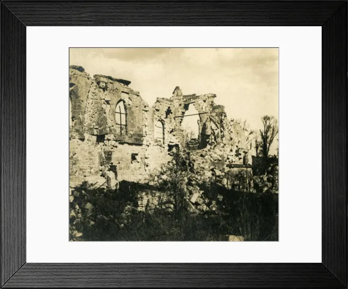 Framed Print : Ruined church at Dreslincourt, northern France, c1914-c1918 Framed Print : Ruined church at Dreslincourt, northern France, c1914-c1918