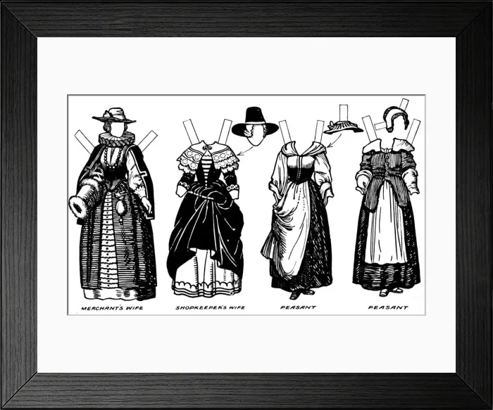 Framed Print : The Great Gallery of Historic Costume: Dress Worn in James The Firsts Reign, c1934 Framed Print : The Great Gallery of Historic Costume: Dress Worn in James The Firsts Reign, c1934