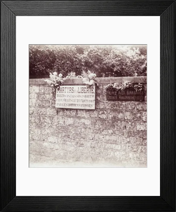 Framed Print : Sign in memory of civilians who were shot by the Germans, Dinant, Belgium, c1914-c1918 Framed Print : Sign in memory of civilians who were shot by the Germans, Dinant, Belgium, c1914-c1918