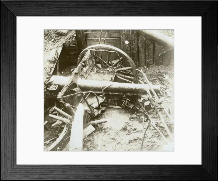Framed Print : Destroyed 7. 7 field gun, Yser, Belgium, c1914-c1918 Framed Print : Destroyed 7. 7 field gun, Yser, Belgium, c1914-c1918