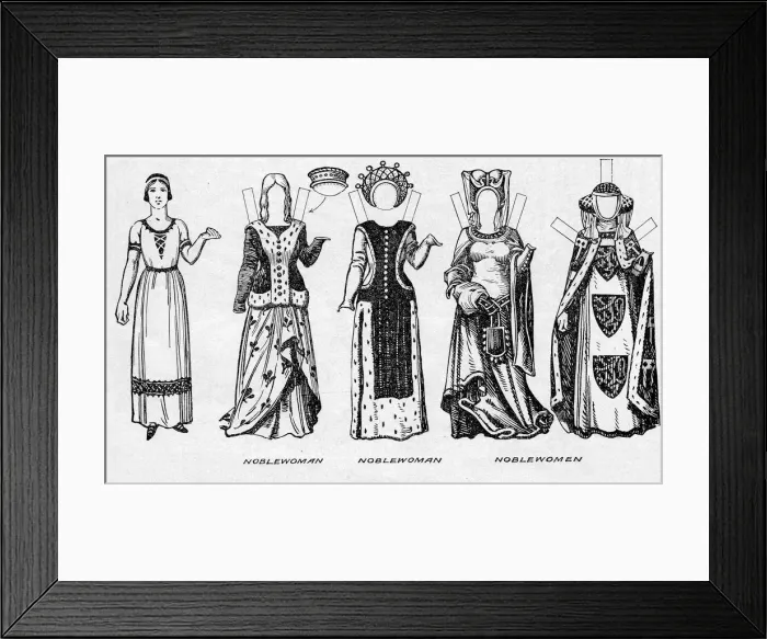 Framed Print : The Gallery of Costume: Dresses Worn in the Last Years of Edward IIIs Reign, c1934 Framed Print : The Gallery of Costume: Dresses Worn in the Last Years of Edward IIIs Reign, c1934