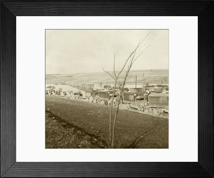 Framed Print : Column of trucks on the Voie Sacree, Verdun, northern France, c1914-c1918 Framed Print : Column of trucks on the Voie Sacree, Verdun, northern France, c1914-c1918