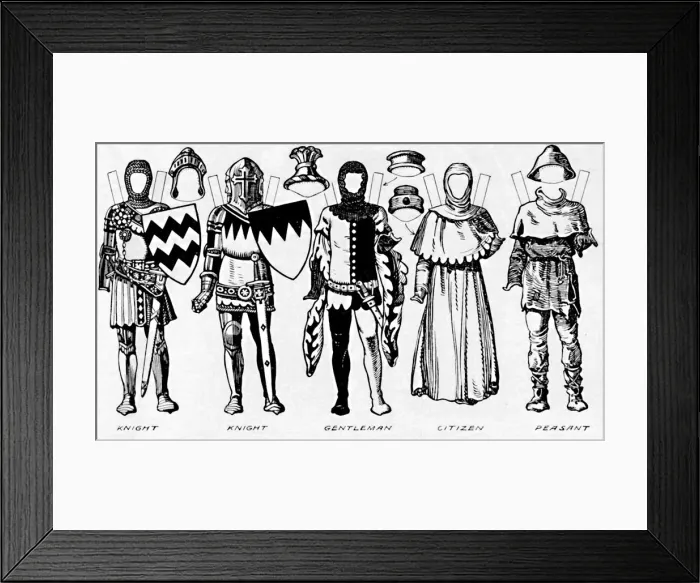 Framed Print : The Gallery of Costume: Dresses Worn in the Last Years of Edward IIIs Reign, c1934 Framed Print : The Gallery of Costume: Dresses Worn in the Last Years of Edward IIIs Reign, c1934