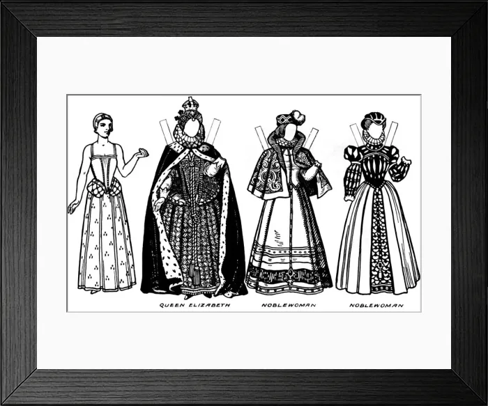 Framed Print : The Gallery of Historic Costume: Some of the Dresses Worn in Elizabeths Reign, c1934 Framed Print : The Gallery of Historic Costume: Some of the Dresses Worn in Elizabeths Reign, c1934