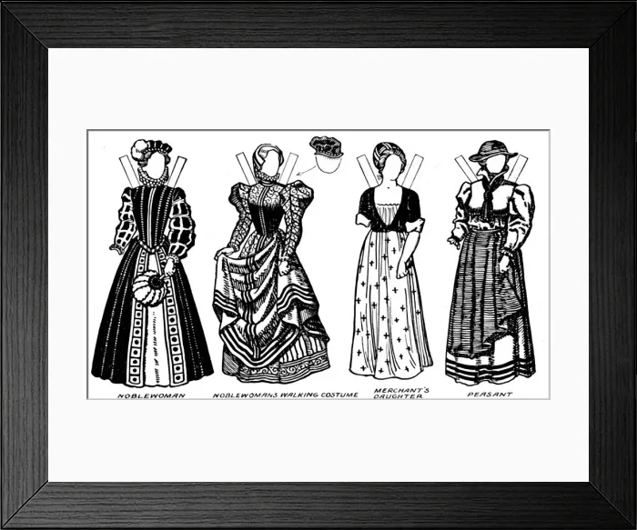Framed Print : The Gallery of Costume: Dresses Worn in the Days When Queen Mary Reigned, c1934 Framed Print : The Gallery of Costume: Dresses Worn in the Days When Queen Mary Reigned, c1934