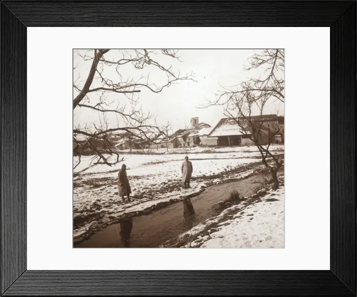 Framed Print : Soldiers by a river, Bernecourt, northern France, c1914-c1918 Framed Print : Soldiers by a river, Bernecourt, northern France, c1914-c1918
