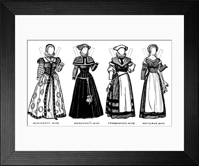 Framed Print : The Gallery of Historic Costume: Some of the Dresses Worn in Elizabeths Reign, c1934 Framed Print : The Gallery of Historic Costume: Some of the Dresses Worn in Elizabeths Reign, c1934