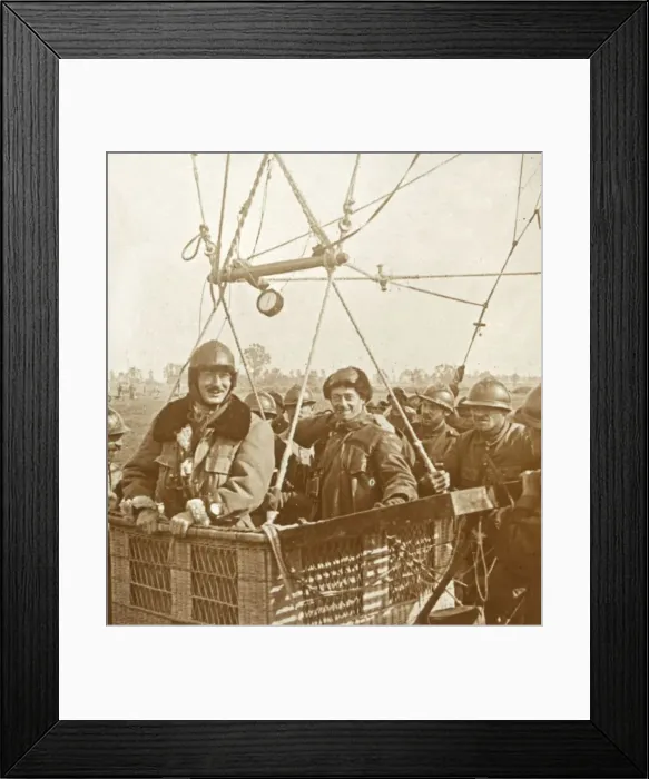 Framed Print : Men in observation balloon basket, c1914-c1918