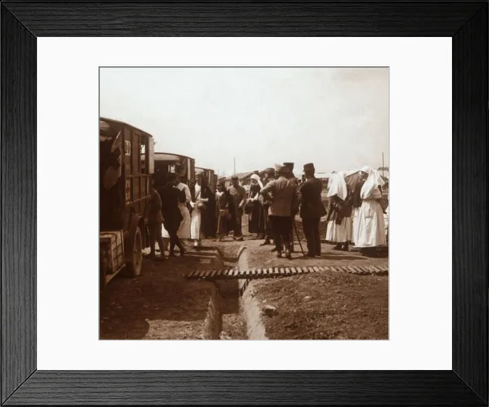 Framed Print : Nurses and Red Cross ambulances, c1914-c1918 Framed Print : Nurses and Red Cross ambulances, c1914-c1918