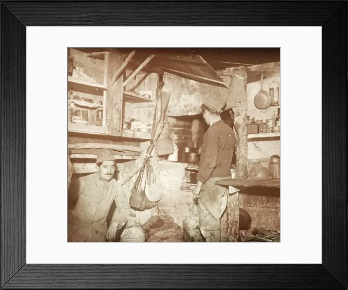 Framed Print : French soldiers in captured German officers kitchen, c1914-c1918 Framed Print : French soldiers in captured German officers kitchen, c1914-c1918
