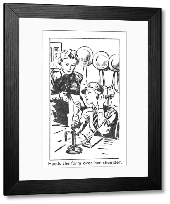 Framed Print : Hands the form over her shoulder, 1940 Framed Print : Hands the form over her shoulder, 1940