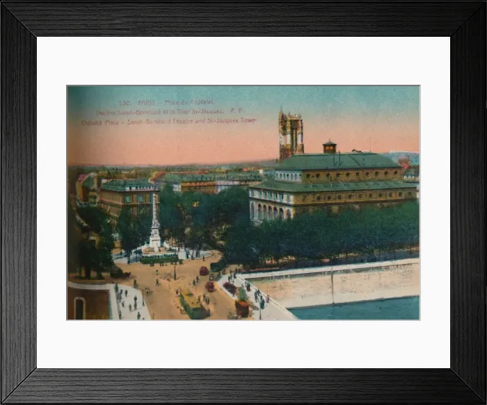 Framed Print : The Place du Chatelet - Theatre Sarah-Bernhardt and the Tour Saint-Jacques, c1920 Framed Print : The Place du Chatelet - Theatre Sarah-Bernhardt and the Tour Saint-Jacques, c1920