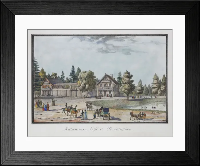Framed Print : Maisons russes. Cafe and Restaurant in Catharinhof, 1824 Framed Print : Maisons russes. Cafe and Restaurant in Catharinhof, 1824