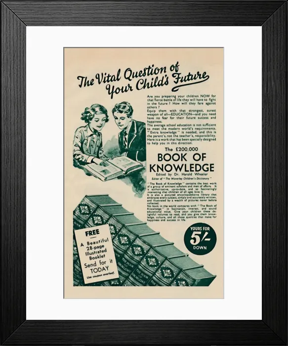 Framed Print : The Vital Question of your Childs Future - The Book of Knowledge, 1935 Framed Print : The Vital Question of your Childs Future - The Book of Knowledge, 1935