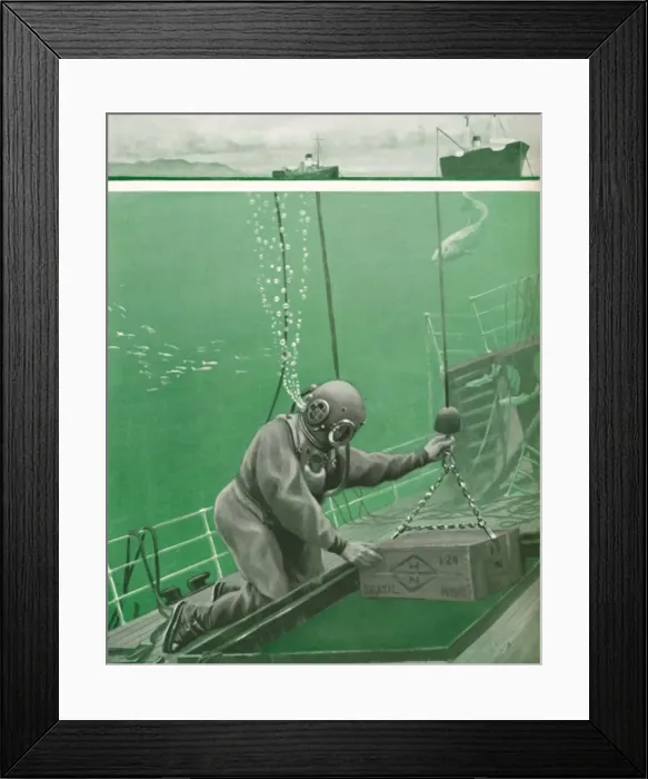 Framed Print : A Diver Working Under Enormous Pressure, 1935 Framed Print : A Diver Working Under Enormous Pressure, 1935
