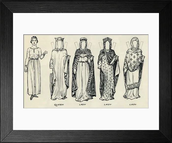 Framed Print : The Great Gallery of British Costume: Varied Dresses Worn in Norman Times, c1934 Framed Print : The Great Gallery of British Costume: Varied Dresses Worn in Norman Times, c1934
