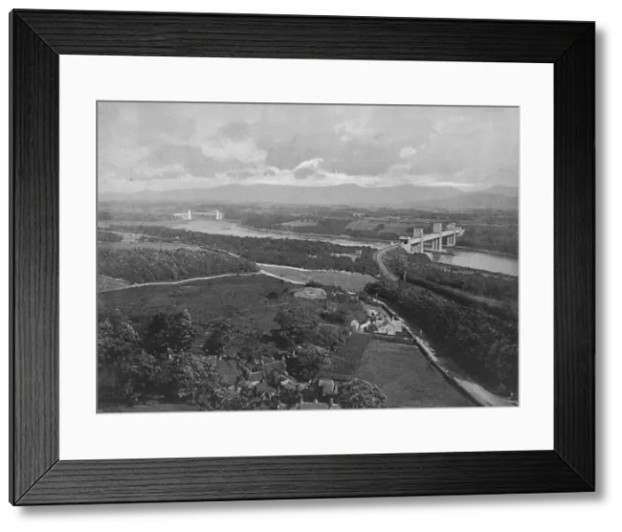 Framed Print : Menai Strait and Bridges, from Anglesey, c1896. Artist: I Slater Framed Print : Menai Strait and Bridges, from Anglesey, c1896. Artist: I Slater