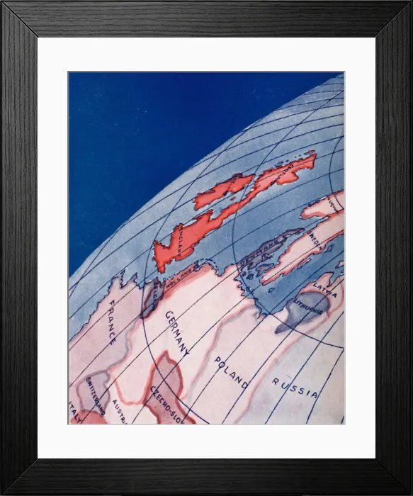 Framed Print : The British Isles and Northern Europe at 6am on mid-summer day, 1935 Framed Print : The British Isles and Northern Europe at 6am on mid-summer day, 1935