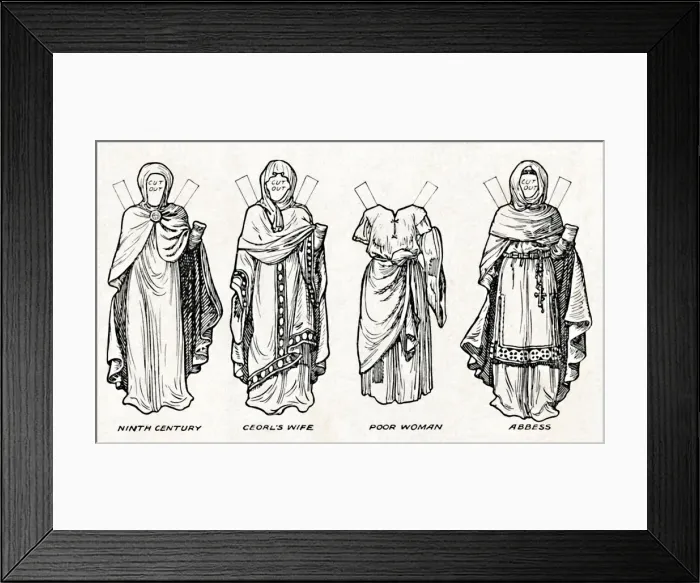 Framed Print : The Gallery of British Costume: How The People Dressed in Anglo-Saxon Times, c1934 Framed Print : The Gallery of British Costume: How The People Dressed in Anglo-Saxon Times, c1934