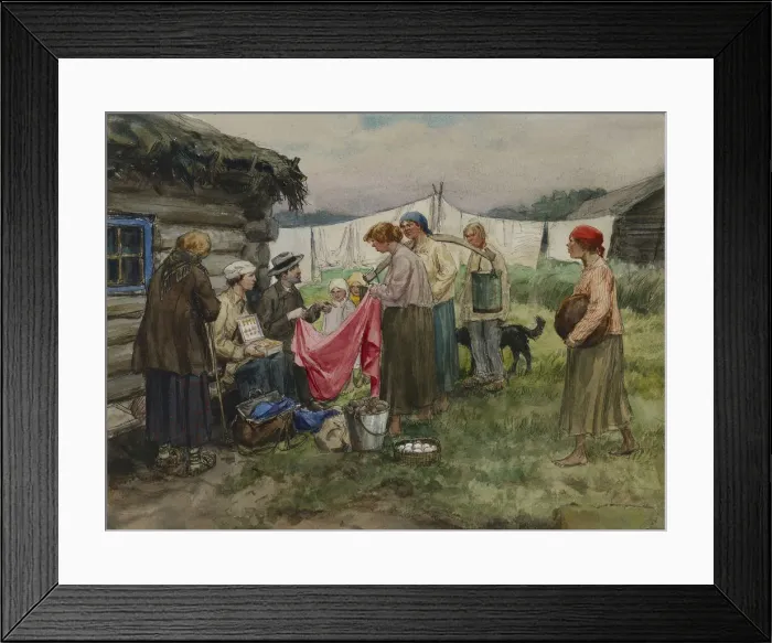 Framed Print : Hungry years in Petrograd. Changing merchandise for provisions in a village near a railway station Framed Print : Hungry years in Petrograd. Changing merchandise for provisions in a village near a railway station