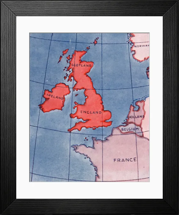 Framed Print : The British Isles and France, Belgium and Holland at Noon in mid-summer, 1935 Framed Print : The British Isles and France, Belgium and Holland at Noon in mid-summer, 1935