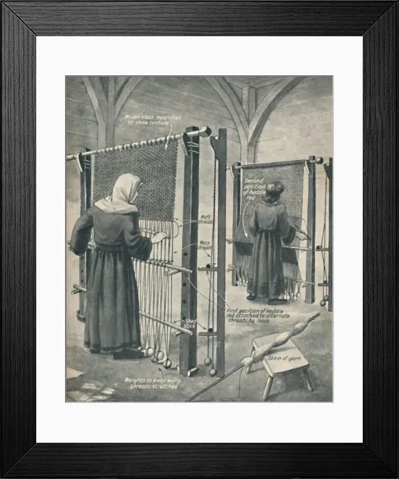 Framed Print : How Cloth Was Woven in Saxon England, c1934 Framed Print : How Cloth Was Woven in Saxon England, c1934