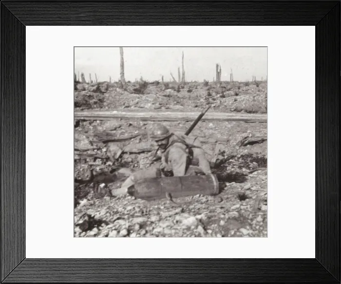 Framed Print : Soldier with shell, Bois d Avocourt, Verdun, northern France, c1914-c1918 Framed Print : Soldier with shell, Bois d Avocourt, Verdun, northern France, c1914-c1918
