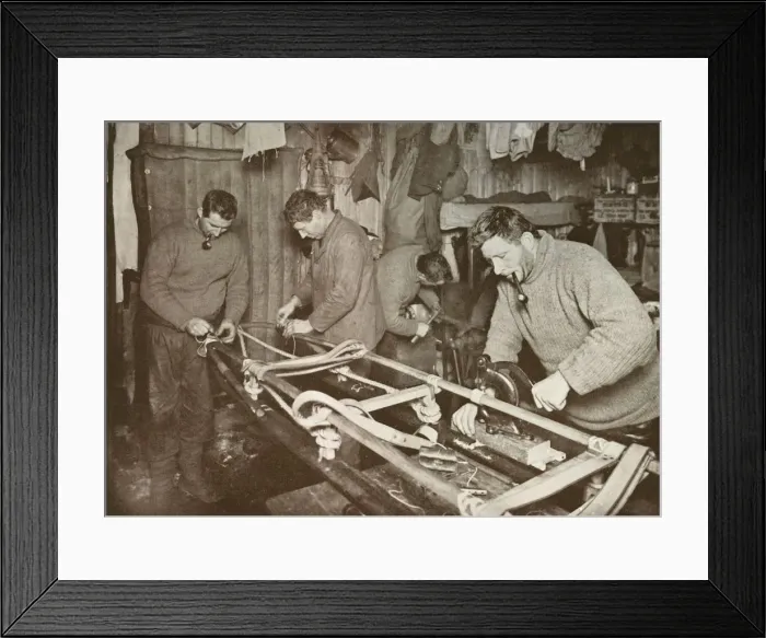 Framed Print : Preparing Sledges for the Polar Journey (Crean, Forde, Lashly, P. O. Evans), c1911, (1913) Framed Print : Preparing Sledges for the Polar Journey (Crean, Forde, Lashly, P. O. Evans), c1911, (1913)
