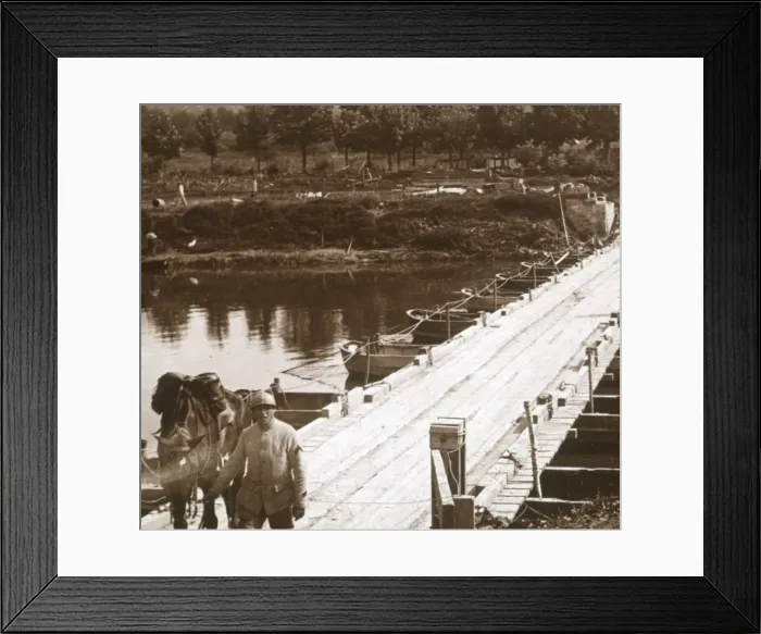 Framed Print : Pontoon bridge over the River Aisne at Venizel, Aisne, France, c1914-c1918 Framed Print : Pontoon bridge over the River Aisne at Venizel, Aisne, France, c1914-c1918