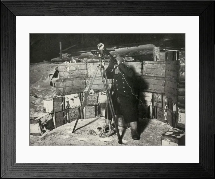 Framed Print : Lieut. Evans Observing An Occultation of Jupiter, 8 June 1911, (1913). Artist: Herbert Ponting Framed Print : Lieut. Evans Observing An Occultation of Jupiter, 8 June 1911, (1913). Artist: Herbert Ponting